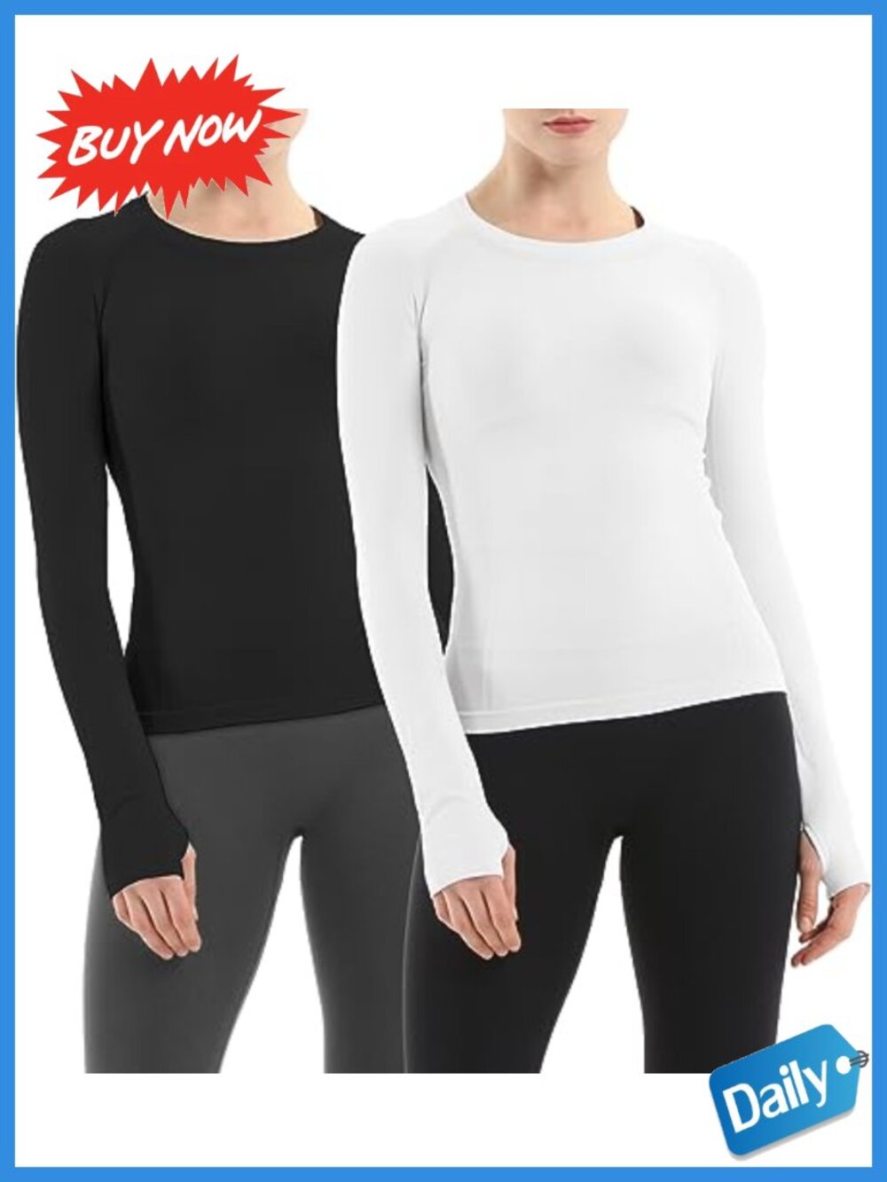 MathCat Seamless Long Sleeve Workout Tops 2 Pack Nylon Elastane Thumb Holes